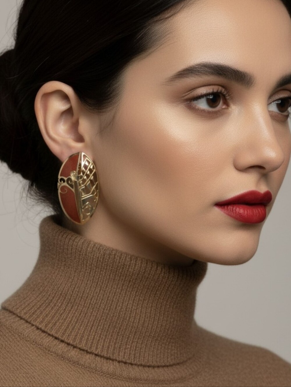 Berebi Signed Gold-Tone and Brown  Enamel Filigree Style Pierced Earrings